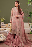 Farasha Luxury Formal Embroidered Net Unstitched 3Pc Suit - Rosa
