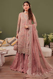 Farasha Luxury Formal Embroidered Net Unstitched 3Pc Suit - Rosa