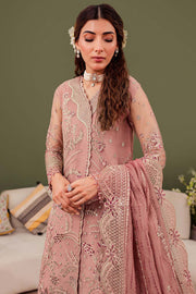 Farasha Luxury Formal Embroidered Net Unstitched 3Pc Suit - Rosa