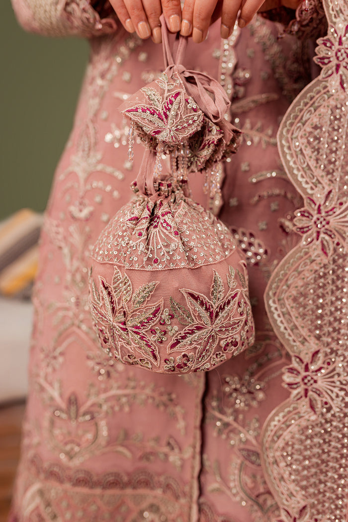 Farasha Luxury Formal Embroidered Net Unstitched 3Pc Suit - Rosa