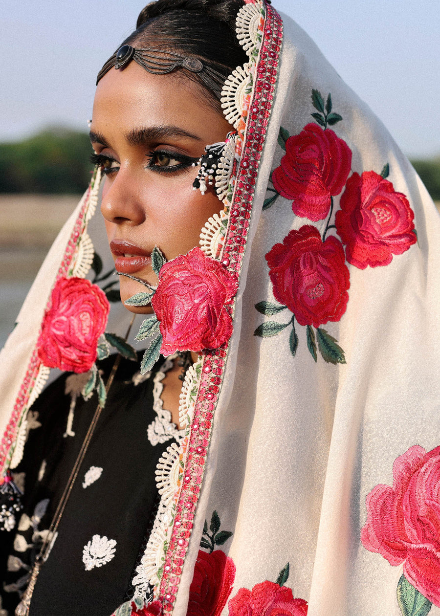 Hussain Rehar Embroidered Karandi Unstitched 3Pc Suit - Rose