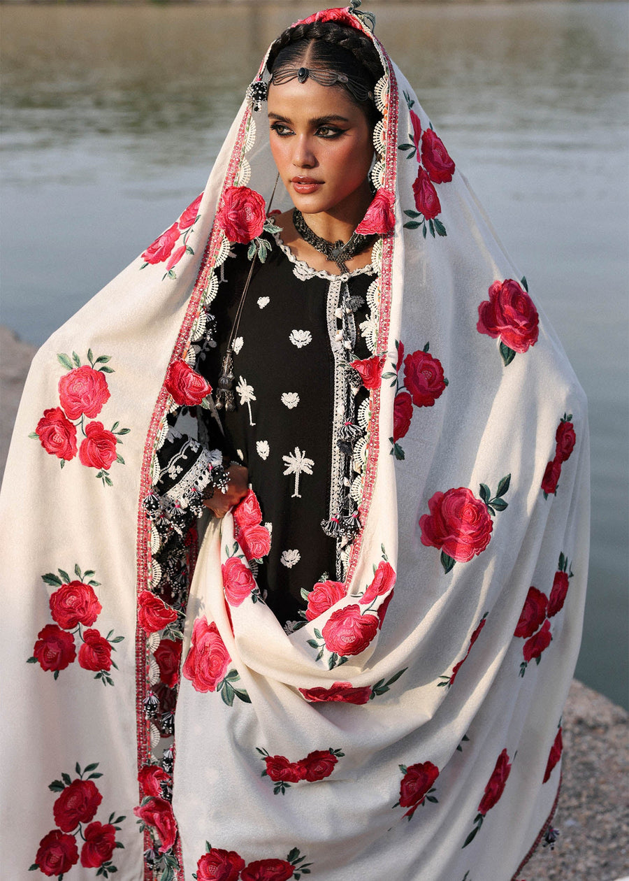 Hussain Rehar Embroidered Karandi Unstitched 3Pc Suit - Rose