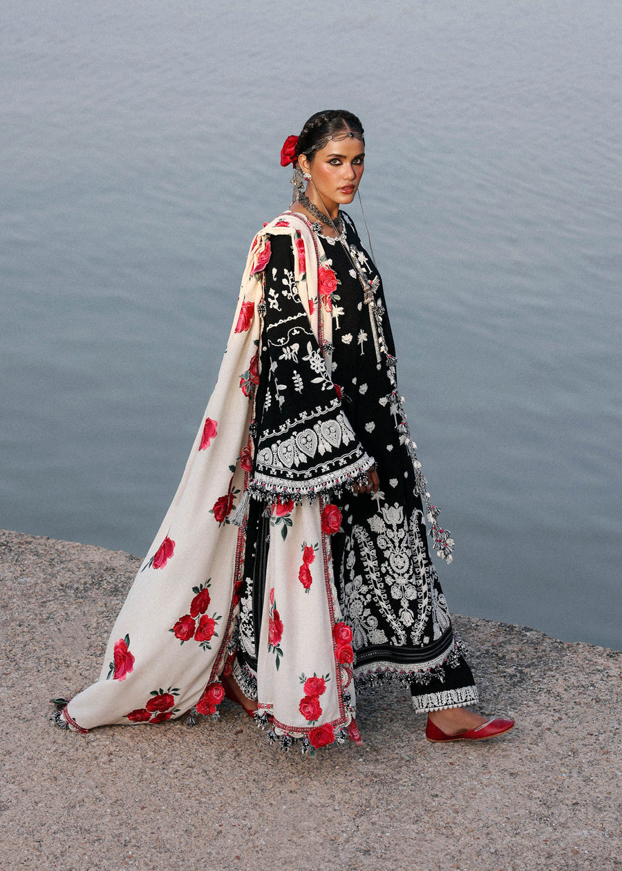 Hussain Rehar Embroidered Karandi Unstitched 3Pc Suit - Rose
