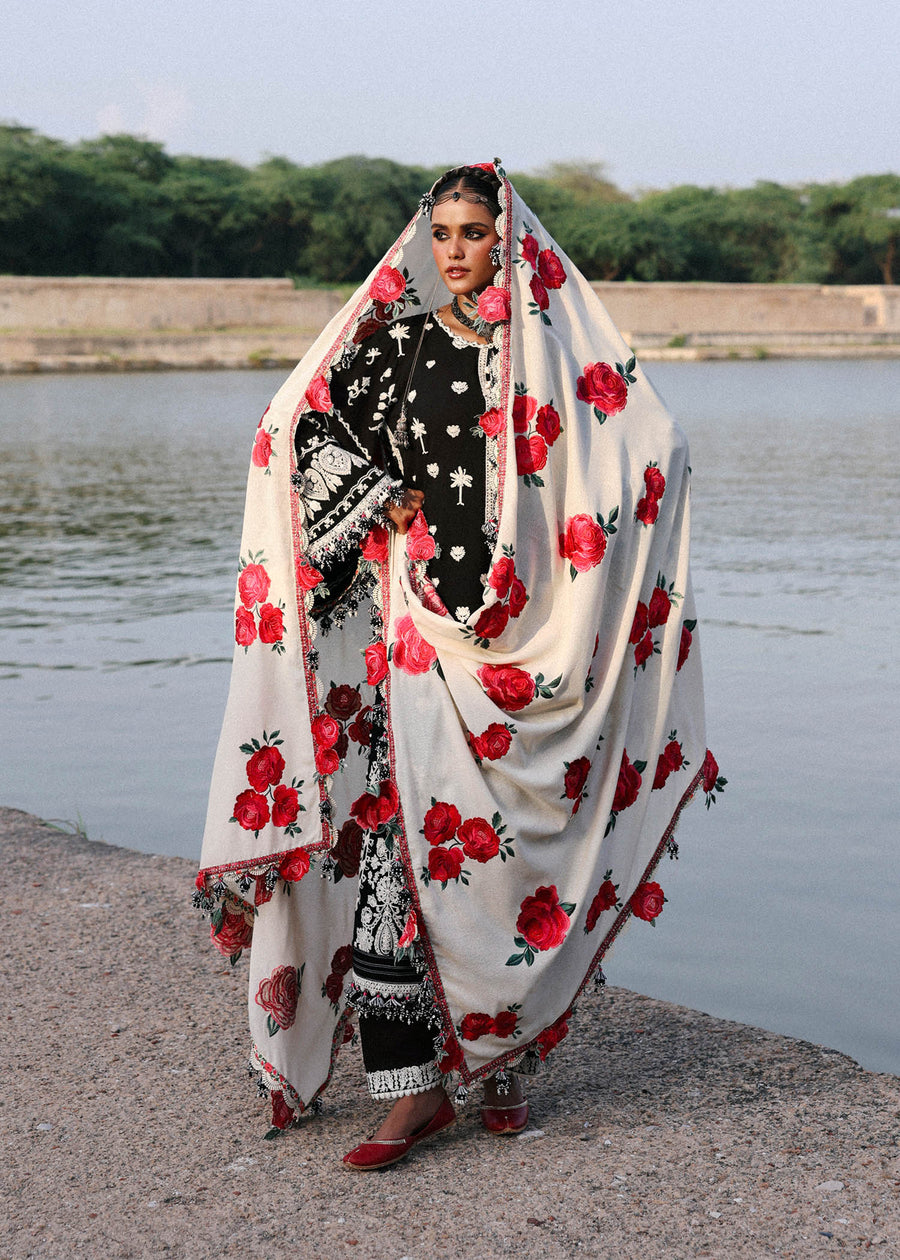 Hussain Rehar Embroidered Karandi Unstitched 3Pc Suit - Rose