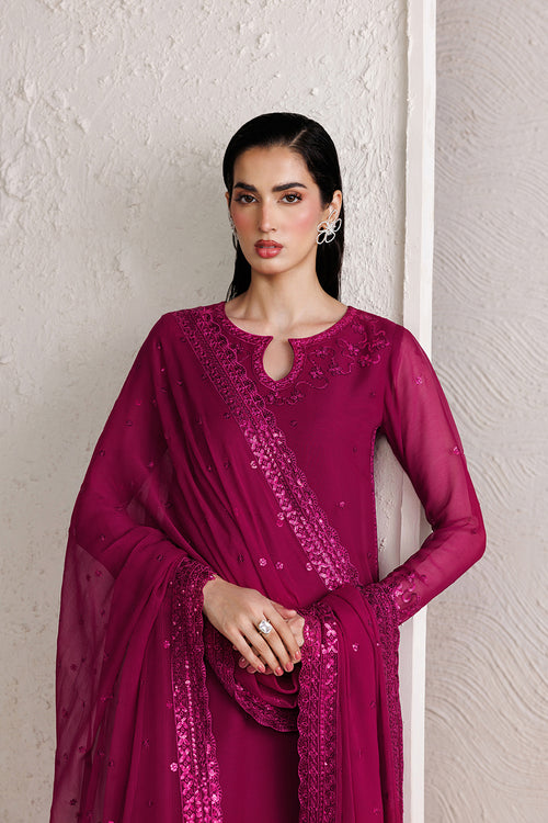 Farasha Luxury Formal Embroidered Chiffon Unstitched 3Pc Suit - Rose Amour