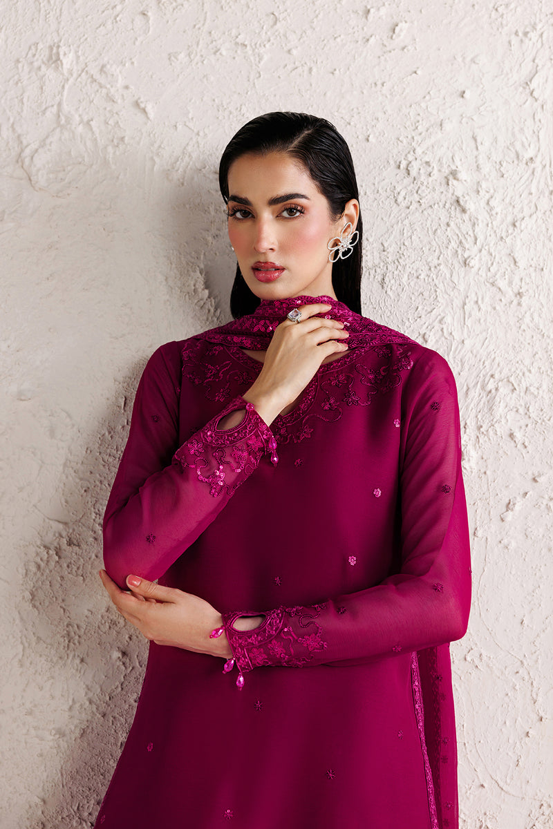 Farasha Luxury Formal Embroidered Chiffon Unstitched 3Pc Suit - Rose Amour