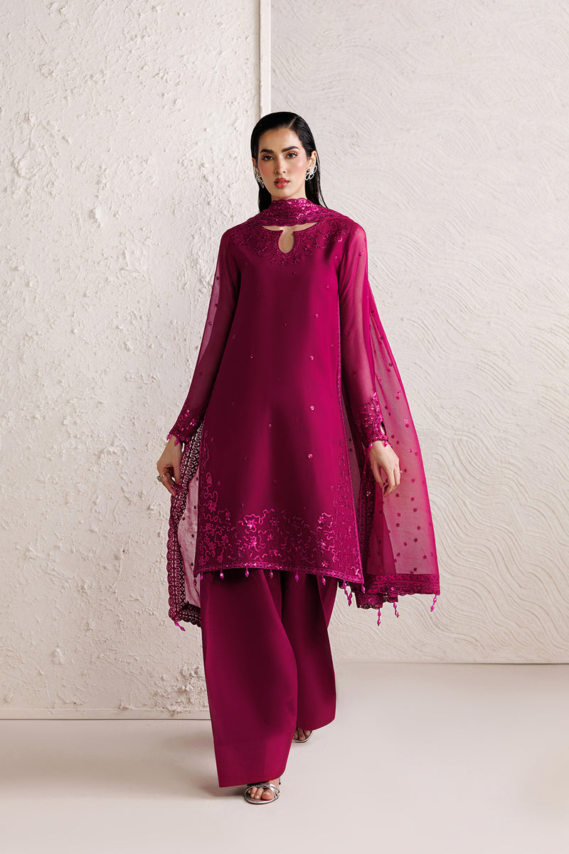 Farasha Luxury Formal Embroidered Chiffon Unstitched 3Pc Suit - Rose Amour