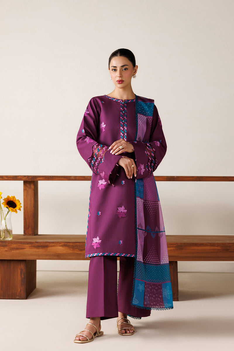 Farasha Summer Melody Embroidered Lawn Unstitched 3Pc Suit - Rose Muave