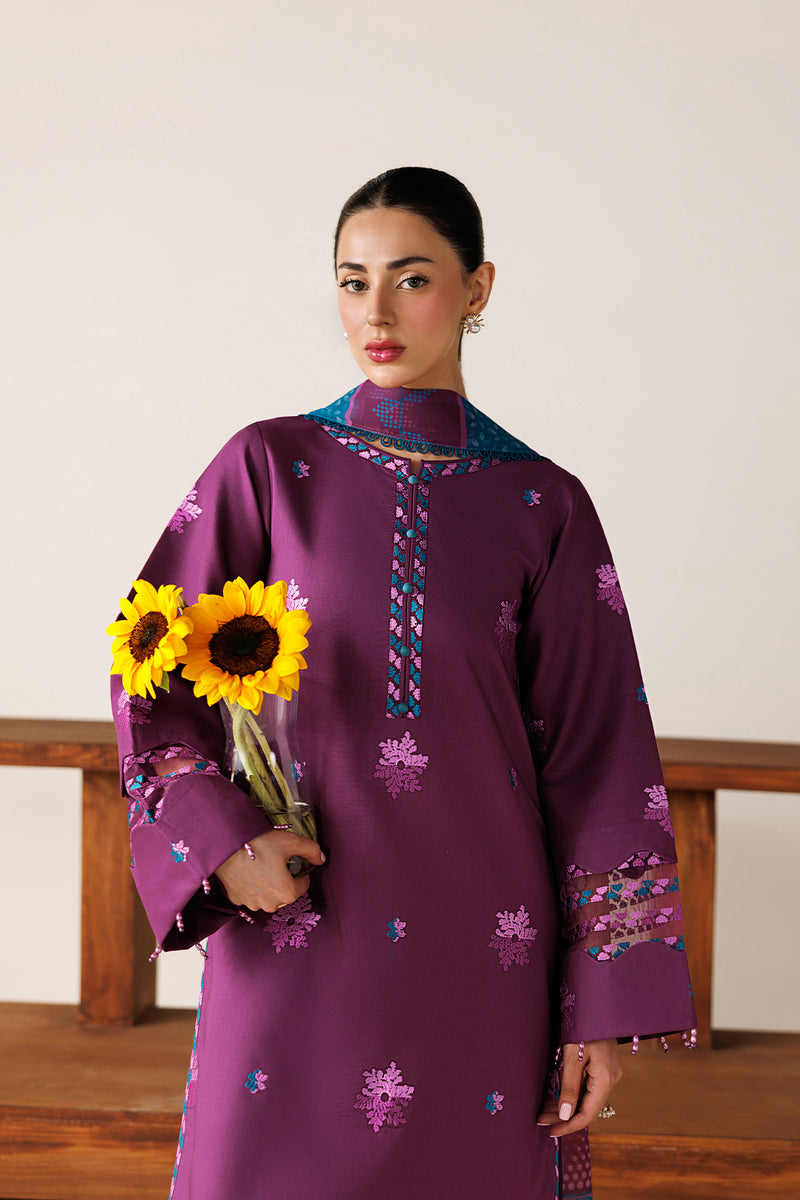 Farasha Summer Melody Embroidered Lawn Unstitched 3Pc Suit - Rose Muave