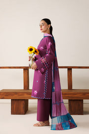 Farasha Summer Melody Embroidered Lawn Unstitched 3Pc Suit - Rose Muave