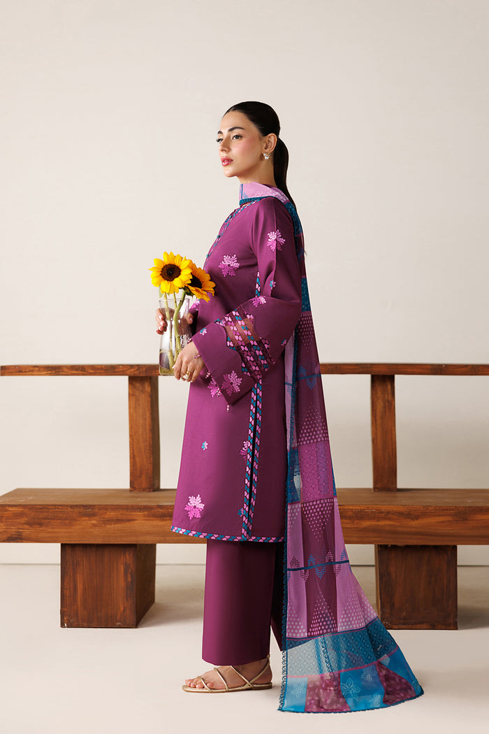 Farasha Summer Melody Embroidered Lawn Unstitched 3Pc Suit - Rose Muave