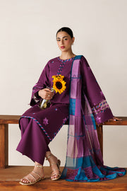 Farasha Summer Melody Embroidered Lawn Unstitched 3Pc Suit - Rose Muave