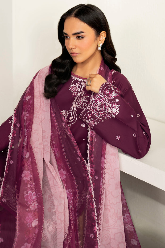 Farasha Summer Weaves Embroidered Lawn Unstitched 3Pc Suit - Rose Passion