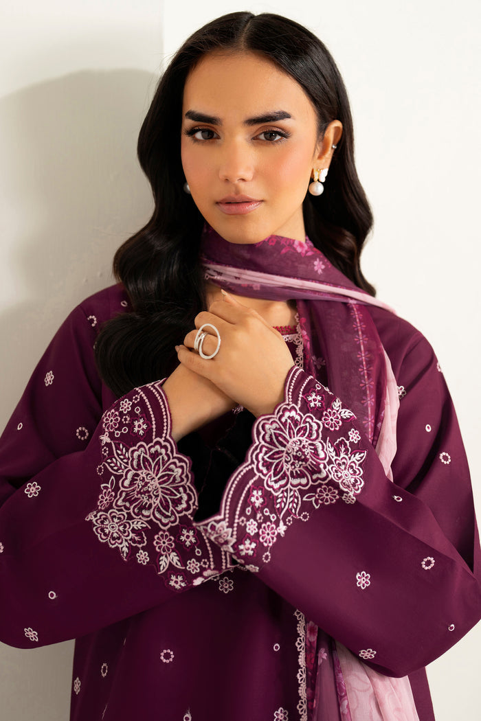 Farasha Summer Weaves Embroidered Lawn Unstitched 3Pc Suit - Rose Passion