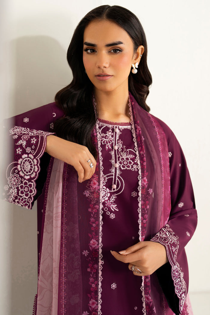 Farasha Summer Weaves Embroidered Lawn Unstitched 3Pc Suit - Rose Passion