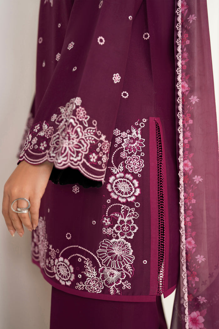 Farasha Summer Weaves Embroidered Lawn Unstitched 3Pc Suit - Rose Passion