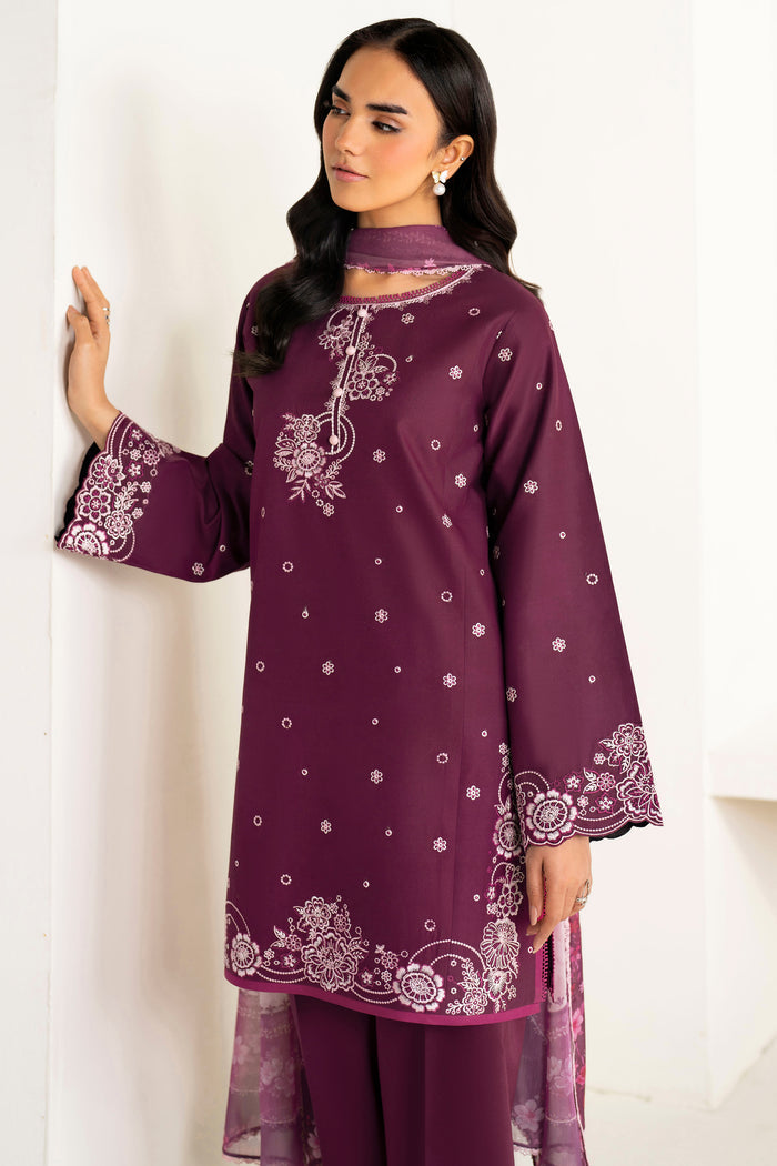 Farasha Summer Weaves Embroidered Lawn Unstitched 3Pc Suit - Rose Passion