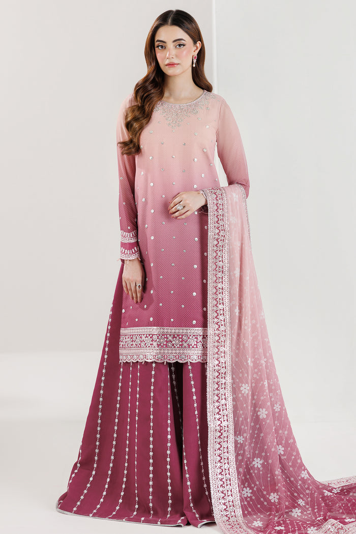 Farasha Fiorella Embroidered Chiffon Unstitched 3Pc Suit - ROSETTE BLUSH