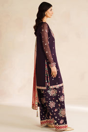 Farasha Luxury Embroidered Chiffon Unstitched 3Pc Suit - Rosette Glow