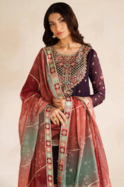 Farasha Luxury Embroidered Chiffon Unstitched 3Pc Suit - Rosette Glow