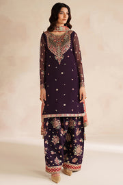 Farasha Luxury Embroidered Chiffon Unstitched 3Pc Suit - Rosette Glow