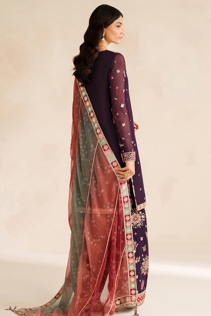 Farasha Luxury Embroidered Chiffon Unstitched 3Pc Suit - Rosette Glow