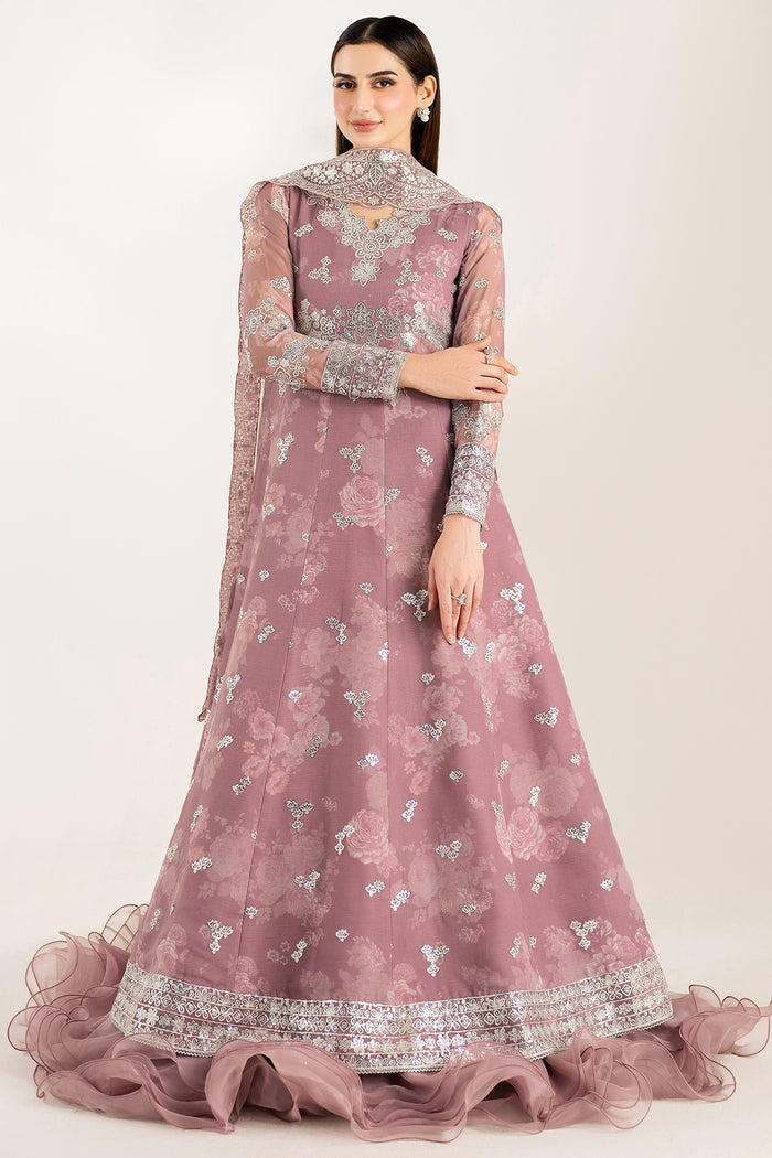 Farasha Fiorella Embroidered Chiffon Unstitched 3Pc Suit - Rosy Spark