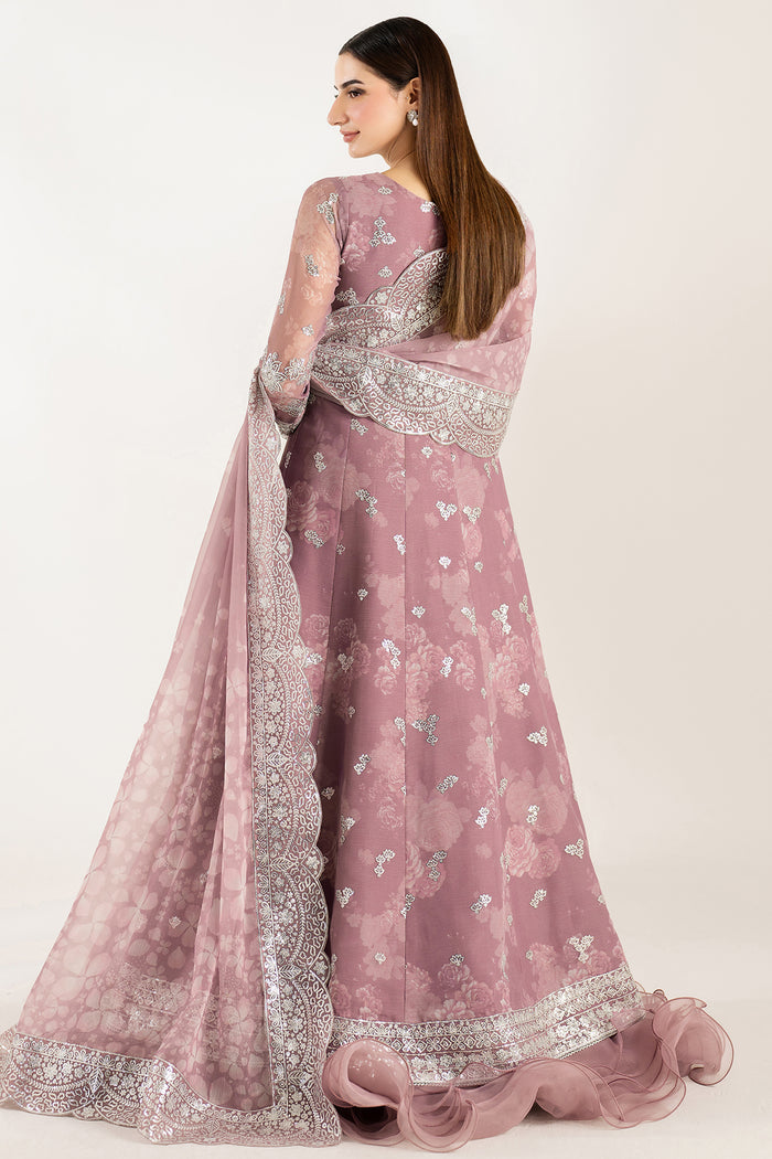 Farasha Fiorella Embroidered Chiffon Unstitched 3Pc Suit - Rosy Spark