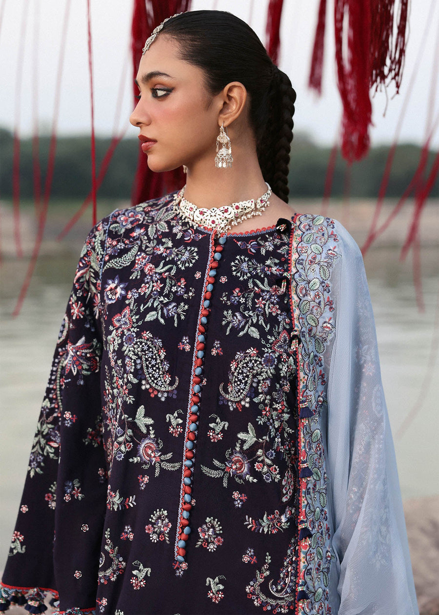 Hussain Rehar Embroidered Karandi Unstitched 3Pc Suit - Rouge