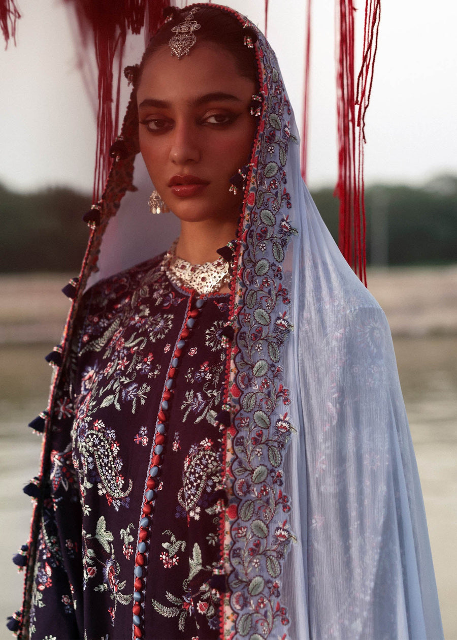 Hussain Rehar Embroidered Karandi Unstitched 3Pc Suit - Rouge