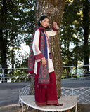 Jugnu Lahore Womenswear Embroidered Khaddar Unstitched 3Pc Suit - Rouge