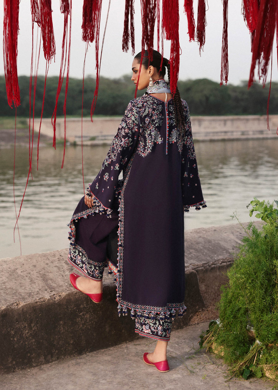 Hussain Rehar Embroidered Karandi Unstitched 3Pc Suit - Rouge