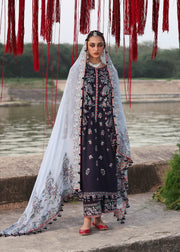 Hussain Rehar Embroidered Karandi Unstitched 3Pc Suit - Rouge