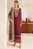 Farasha Luxury Embroidered Chiffon Unstitched 3Pc Suit - Rouge Muse