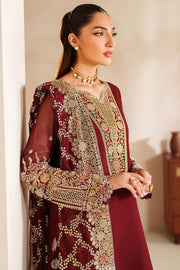 Farasha Luxury Embroidered Chiffon Unstitched 3Pc Suit - Rouge Muse