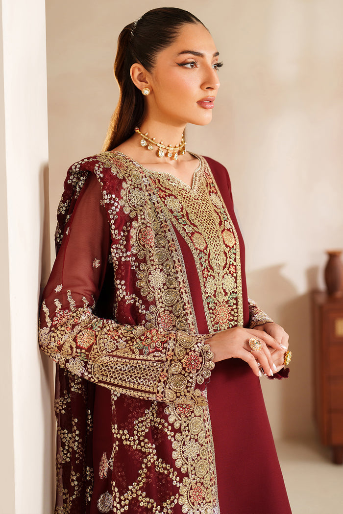 Farasha Luxury Embroidered Chiffon Unstitched 3Pc Suit - Rouge Muse