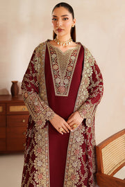 Farasha Luxury Embroidered Chiffon Unstitched 3Pc Suit - Rouge Muse