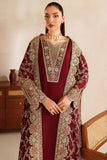 Farasha Luxury Embroidered Chiffon Unstitched 3Pc Suit - Rouge Muse