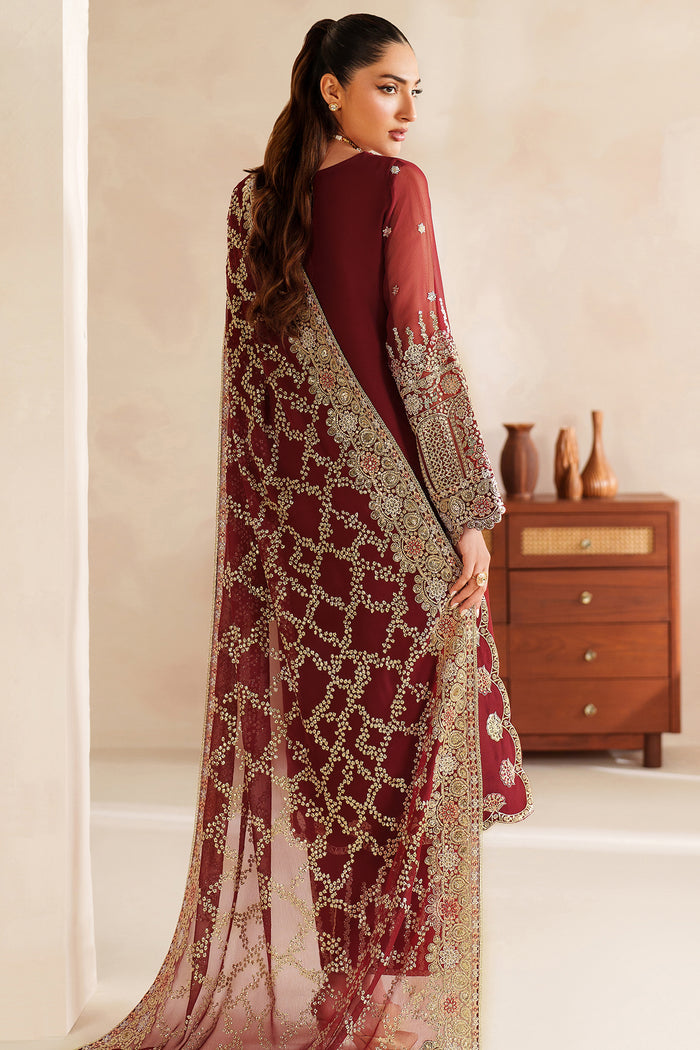 Farasha Luxury Embroidered Chiffon Unstitched 3Pc Suit - Rouge Muse