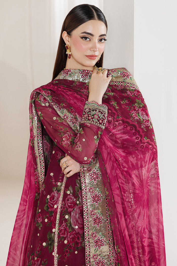 Farasha Fiorella Embroidered Chiffon Unstitched 3Pc Suit - ROUGE REIGN