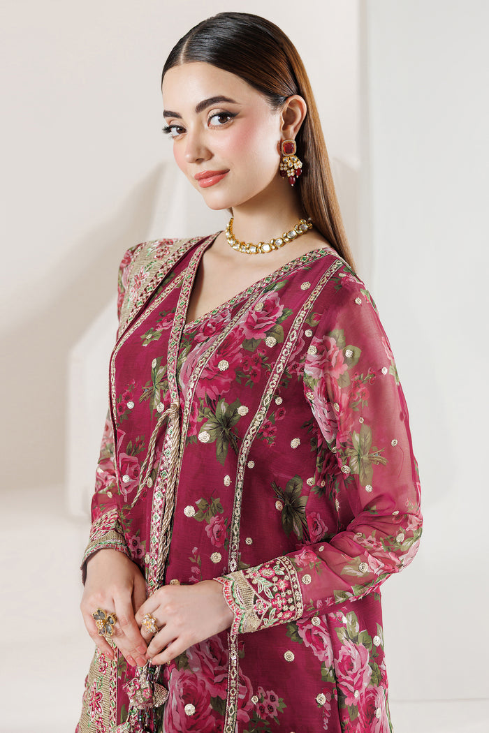 Farasha Fiorella Embroidered Chiffon Unstitched 3Pc Suit - ROUGE REIGN