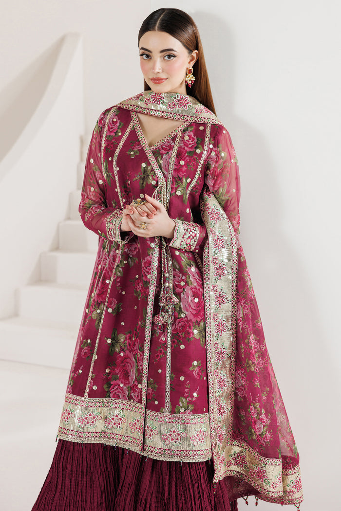 Farasha Fiorella Embroidered Chiffon Unstitched 3Pc Suit - ROUGE REIGN