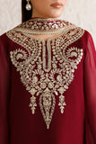 Farasha Luxury Formal Embroidered Chiffon Unstitched 3Pc Suit - Rouge Scarlet