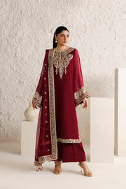 Farasha Luxury Formal Embroidered Chiffon Unstitched 3Pc Suit - Rouge Scarlet