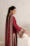 Farasha Luxury Formal Embroidered Chiffon Unstitched 3Pc Suit - Rouge Scarlet