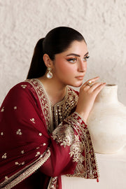 Farasha Luxury Formal Embroidered Chiffon Unstitched 3Pc Suit - Rouge Scarlet
