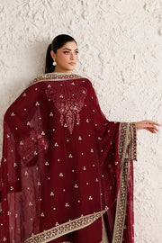 Farasha Luxury Formal Embroidered Chiffon Unstitched 3Pc Suit - Rouge Scarlet