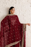 Farasha Luxury Formal Embroidered Chiffon Unstitched 3Pc Suit - Rouge Scarlet