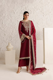 Farasha Luxury Formal Embroidered Chiffon Unstitched 3Pc Suit - Rouge Scarlet