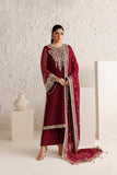 Farasha Luxury Formal Embroidered Chiffon Unstitched 3Pc Suit - Rouge Scarlet
